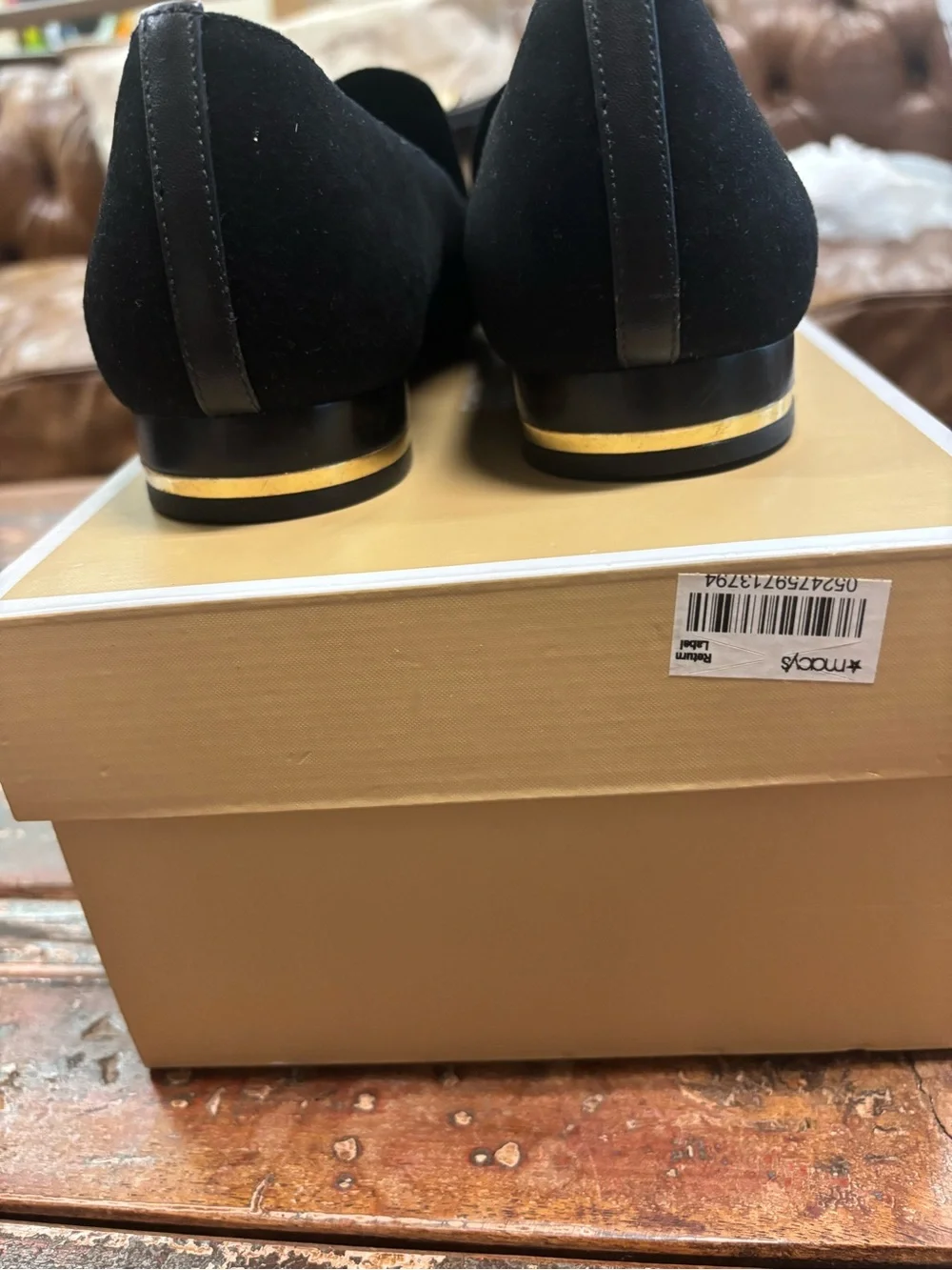 MICHAEL Michael Kors Black Suede Loafers with Gold Star Appliqués